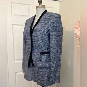 H&M Tweed Short Set Suit Blue White With Black Trim Size 14